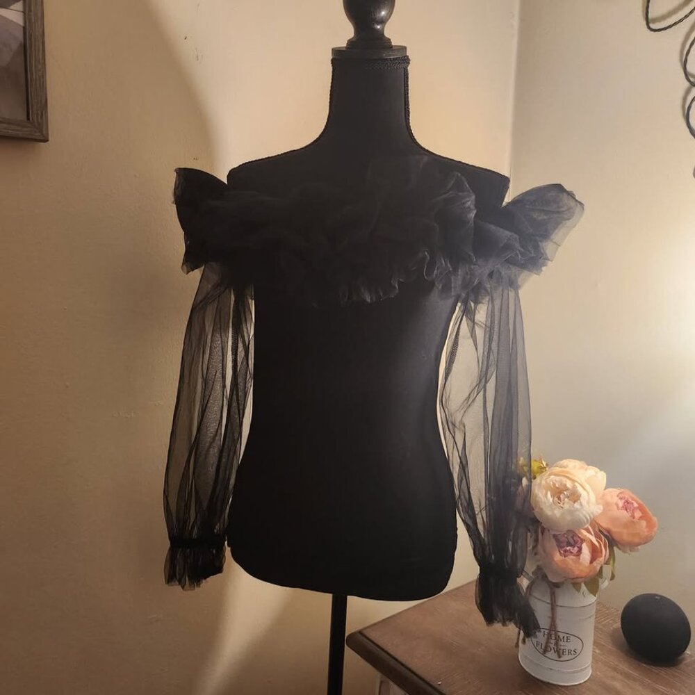 Elegant Black Sheer Ruffled Top